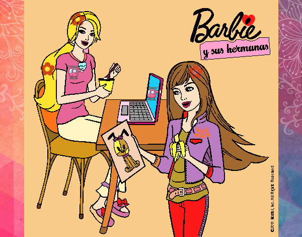 Dibujo De Barbie Y Su Hermana Merendando Pintado Por En Dibujos Net El