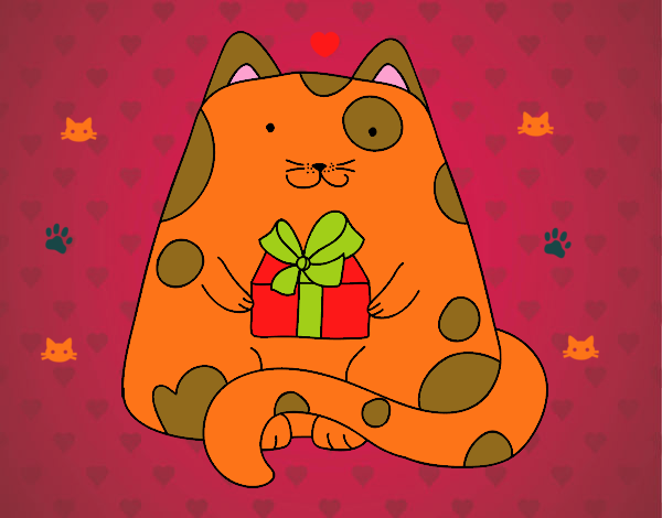 Lindo gatito navideño con regalo