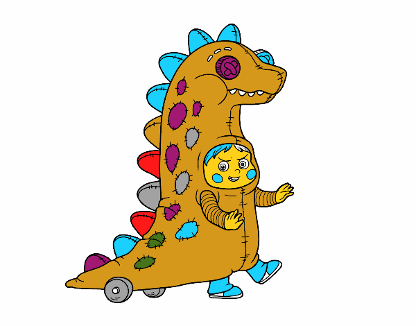 Niño disfrazado de dinosaurio