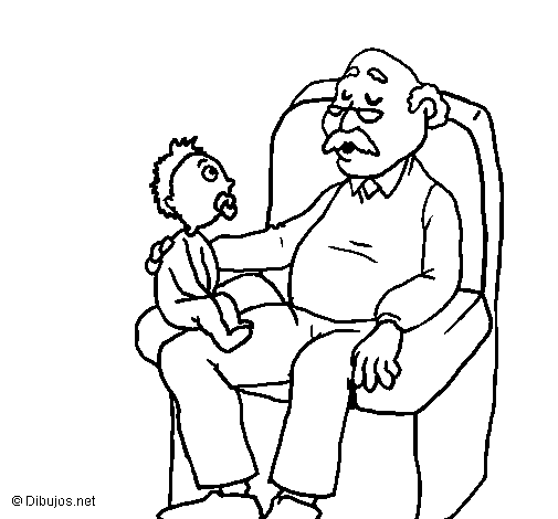 Dibujo de Abuelo y nieto para Colorear