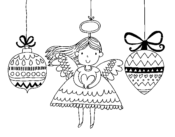 Dibujo de Ángeles y bolas de Navidad para Colorear