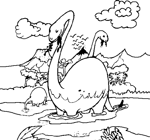 Dibujo de Apatosaurios en el agua para Colorear