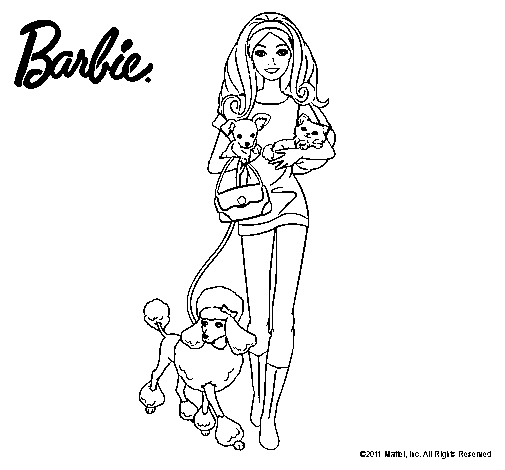 Dibujo de Barbie con sus mascotas para Colorear