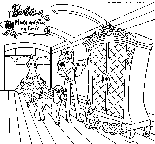 Dibujo de Barbie delante del armario para Colorear
