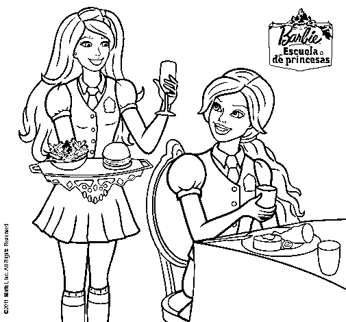 Dibujo de Barbie en la hamburguesería para Colorear
