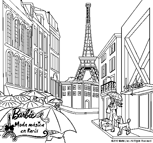 Dibujo de Barbie en la Torre Eiffel para Colorear