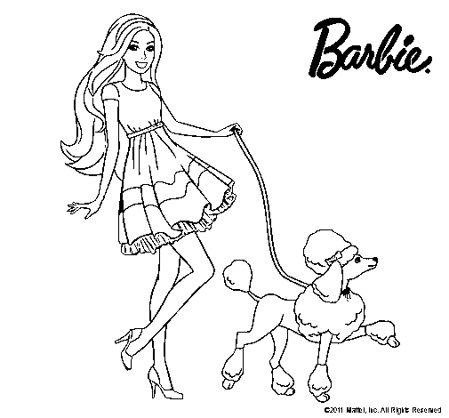 Dibujo de Barbie paseando a su mascota para Colorear