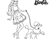 Dibujo de Barbie paseando a su mascota para colorear