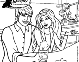 Dibujo de Barbie y su amigo en la heladería para colorear