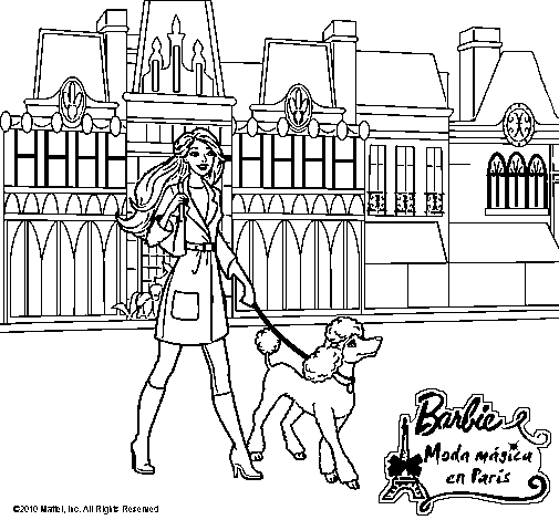 Dibujo de Barbie y su perrita para Colorear