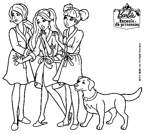 Dibujo de Barbie y sus amigas en bata para Colorear