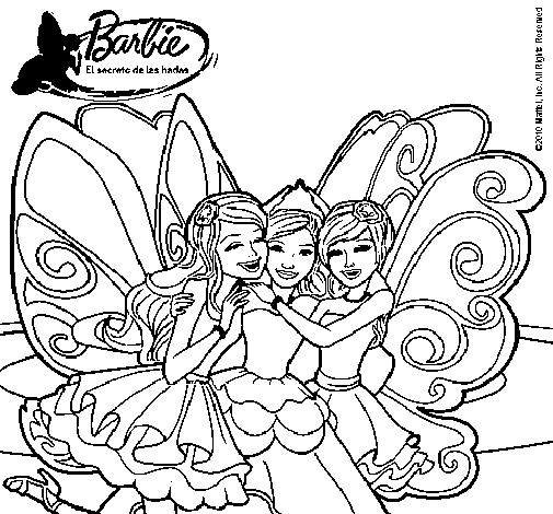 Dibujo de Barbie y sus amigas en hadas para Colorear