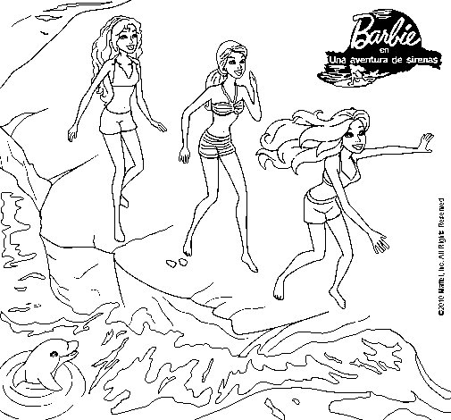 Dibujo de Barbie y sus amigas en la playa para Colorear - Dibujos.net