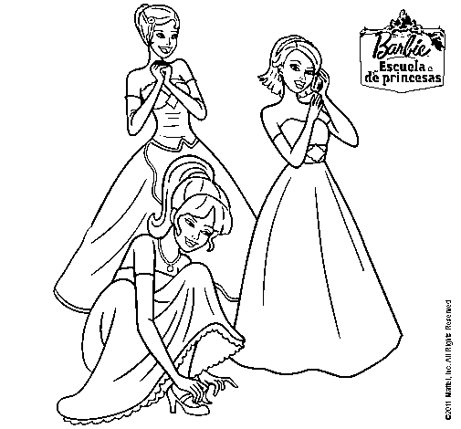 Dibujo de Barbie y sus amigas vestidas de gala para Colorear