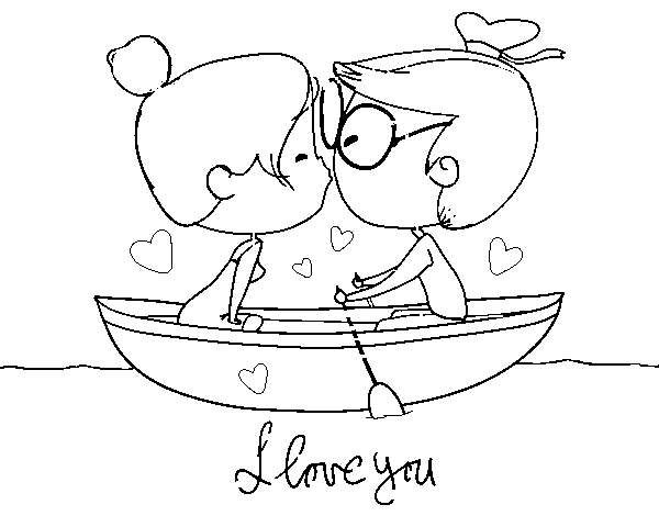 Dibujo de Beso en un bote para Colorear
