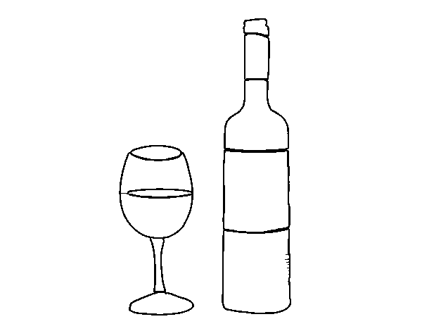 Dibujo de Botella de vino y copa para Colorear