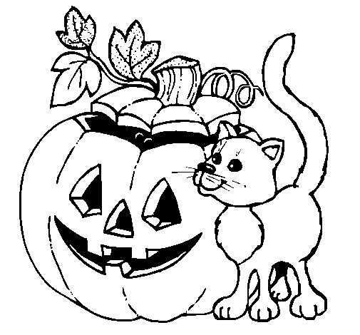 Dibujo de Calabaza y gato para Colorear - Dibujos.net