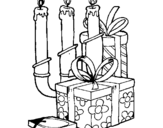 Dibujo de Candelabro y regalos para colorear