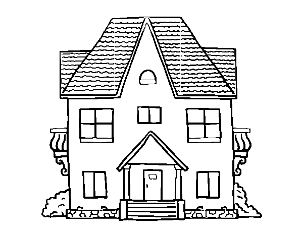 Dibujo de Casa de campo con balcones para Colorear