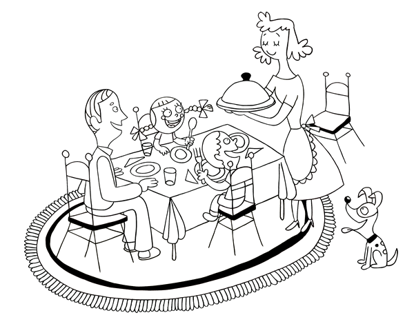 Dibujo de Cena familiar para Colorear - Dibujos.net