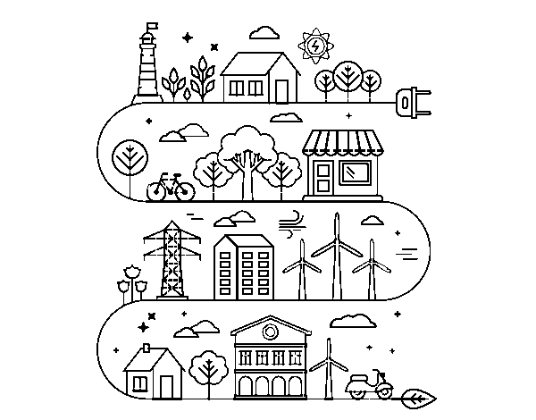 Dibujo de Ciudad Ecológica para Colorear