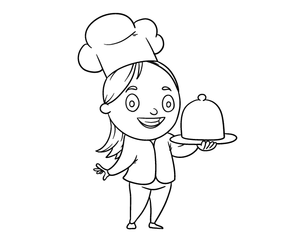 Dibujo de una cocinera en la cocina