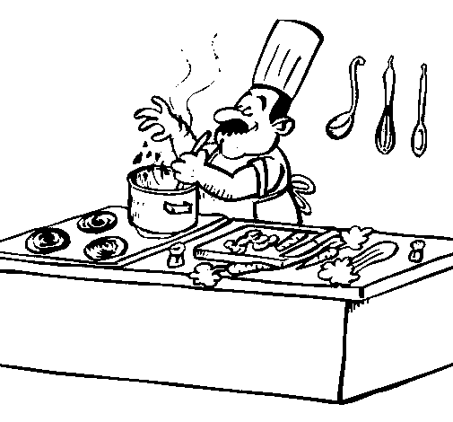 Dibujo de Cocinero en la cocina para Colorear