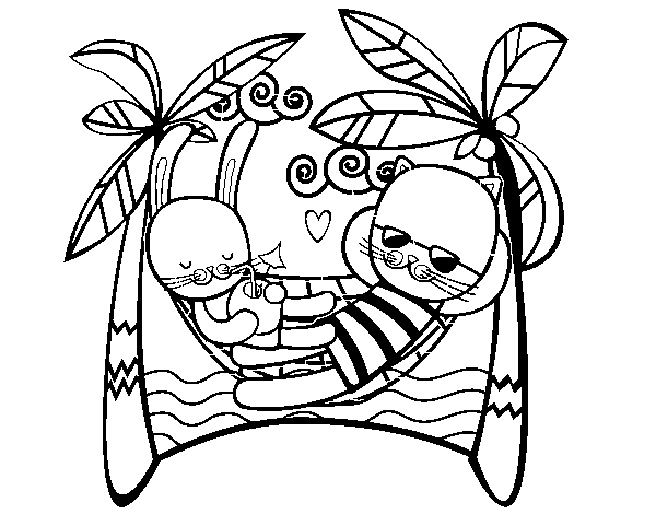 Dibujo de Conejitos en hamacas para Colorear
