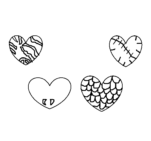 Dibujo de Cuatro corazones para Colorear