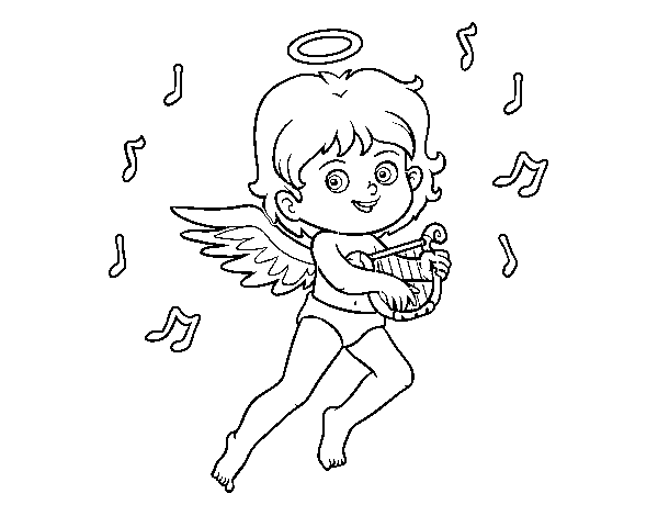 Dibujo de Cupido tocando el arpa para Colorear