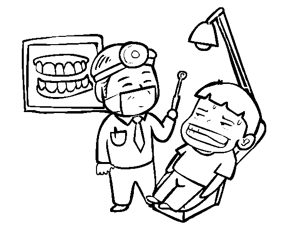 Dibujo de Dentista con paciente para Colorear