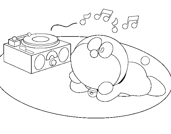 Dibujo de Doraemon escuchando música para Colorear