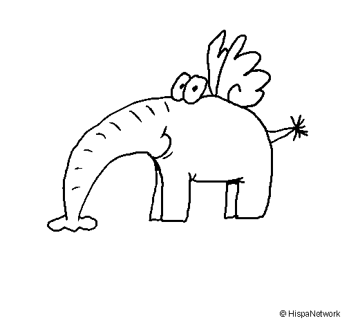 Dibujo de Elefante con alas para Colorear