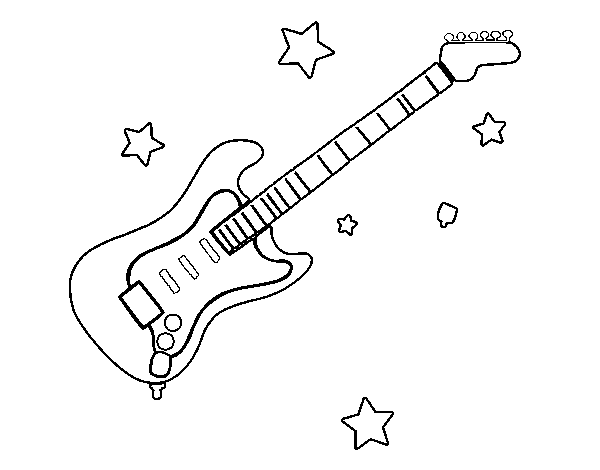 Dibujo de Guitarra y estrellas para Colorear