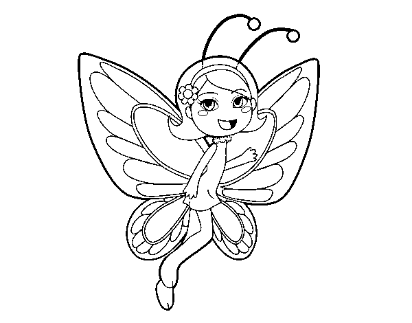 Dibujo de Hada mariposa contenta para Colorear