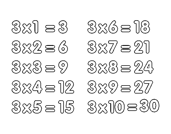 Dibujo de La Tabla de multiplicar del 3 para Colorear