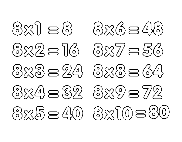 Dibujo de La Tabla de multiplicar del 8 para Colorear