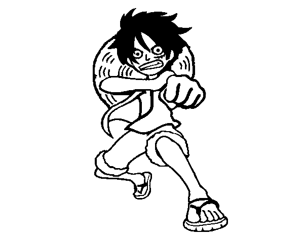 Dibujo de Luffy golpeando para Colorear