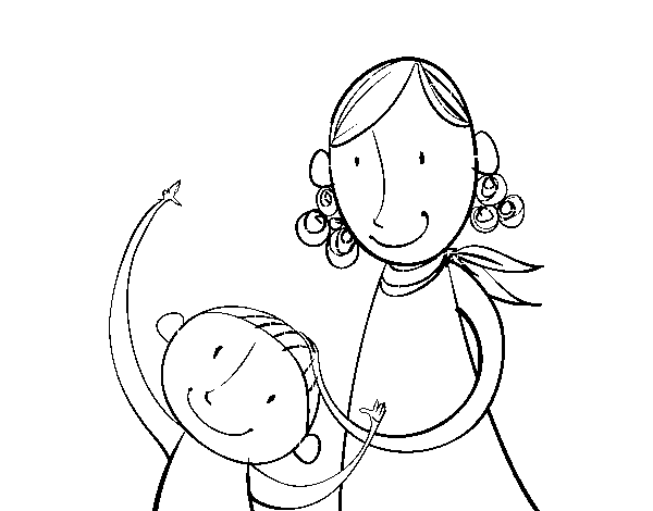 Dibujo de Madre acariciando al hijo para Colorear