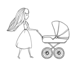 Dibujo de Mamá con cochecito de bebé para colorear