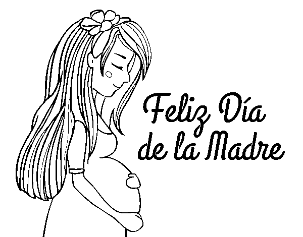 Dibujo de Mamá embarazada en el día de la madre para Colorear