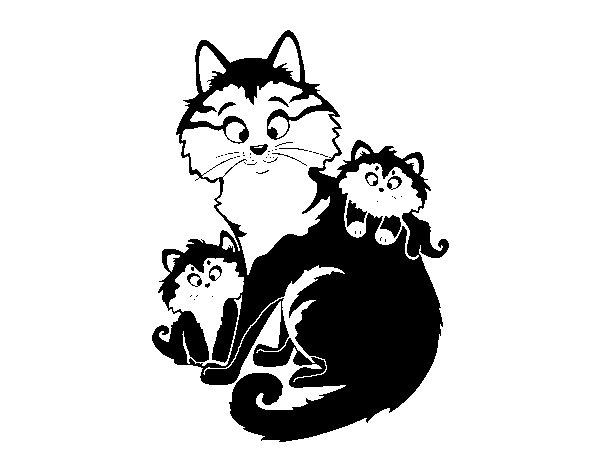 Dibujo de Mamá gata y gatitos para Colorear