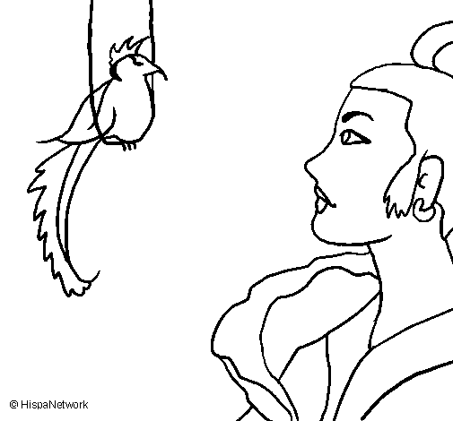 Dibujo de Mujer y pájaro para Colorear