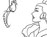 Dibujo de Mujer y pájaro para colorear