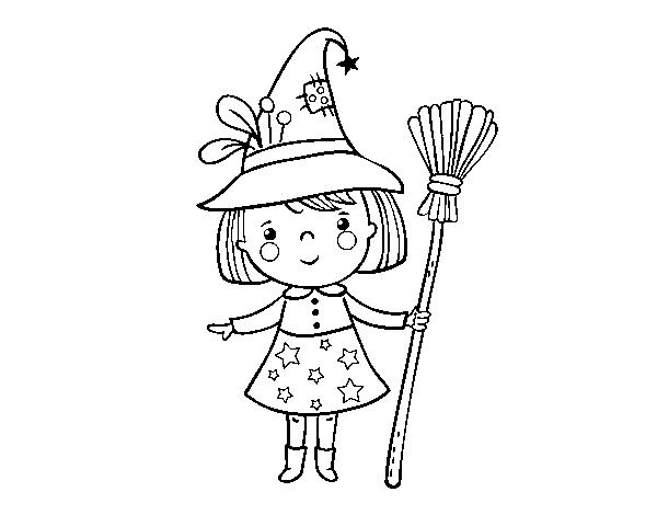 Dibujo de Niña bruja de Halloween para Colorear