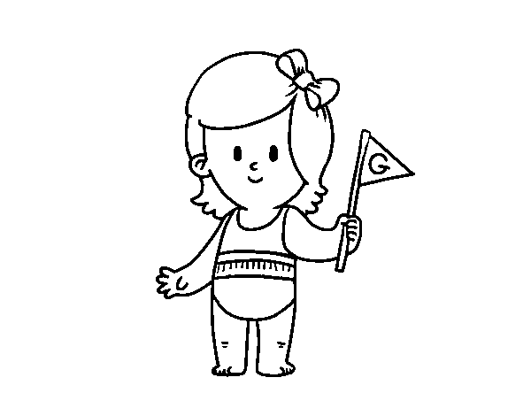 Dibujo de Niña con banderín para Colorear