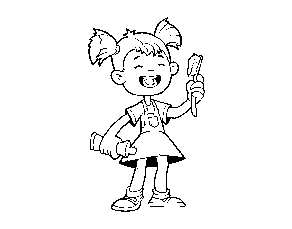 Dibujo de Niña con cepillo de dientes para Colorear