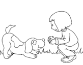 Dibujo de Niña y perro jugando para colorear