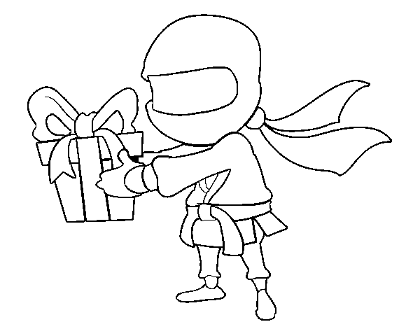 Dibujo de Ninja con un regalo para Colorear