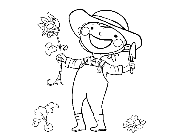 Dibujo de Niño con girasol para Colorear
